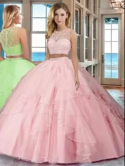 Best Selling Floor Length Baby Pink Quinceanera Dress Scoop Sleeveless Zipper