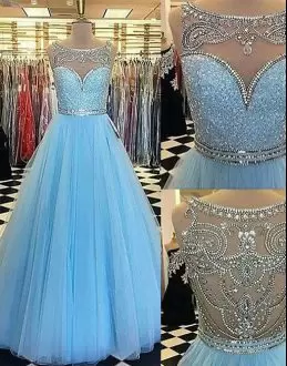 Hot Sale Blue Side Zipper No Puffy Quinceanera Dress Beading and Sequins