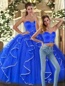 Inexpensive Simple Royal Blue Quinceanera Dress Sweetheart Ruffles Design