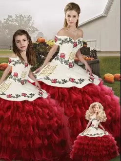 Spectacular Embroidery and Ruffled Layers Sweet 16 Quinceanera Dress Wine Red Lace Up Sleeveless Floor Length