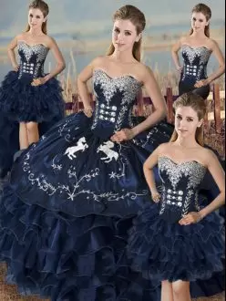 Navy Blue Sleeveless Organza Lace Up Sweet 16 Quinceanera Dress for Sweet 16 and Quinceanera