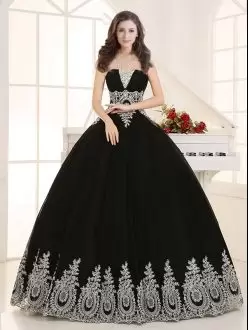 Cheap Beading and Appliques Sweet 16 Dress Black Lace Up Sleeveless Floor Length