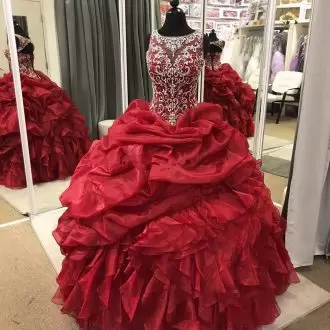 Wine Red 15th Birthday Dress Beaded Tops and Ruffled Bottoms