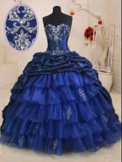 Chic Royal Blue Sleeveless With Train Beading and Ruffled Layers and Pick Ups Lace Up Sweet 16 Dresses Sweetheart