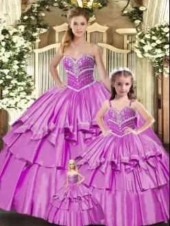 New Style Lilac Sleeveless Taffeta Lace Up 15th Birthday Dress for Sweet 16 and Quinceanera