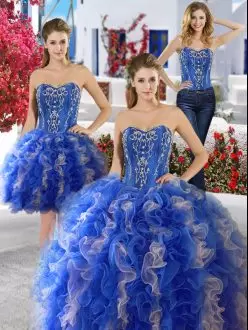 Floor Length Blue Quinceanera Dress Sweetheart Sleeveless Lace Up