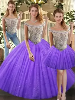 Best Bateau Sleeveless Tulle Quinceanera Dresses Beading Lace Up