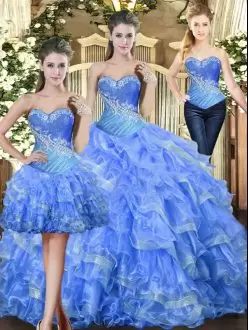 Sleeveless Sweetheart Beading and Ruffles Lace Up Quinceanera Gowns