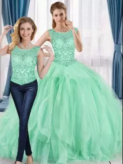 Apple Green Scoop Lace Up Beading Vestidos de Quinceanera Sleeveless