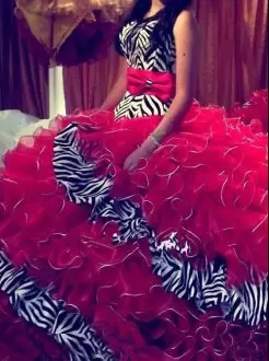 Captivating Sweetheart Sleeveless Lace Up Sweet 16 Quinceanera Dress Red Organza and Printed Ruffles