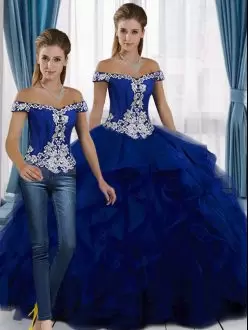 Royal Blue Lace Up Quince Ball Gowns for Military Ball and Sweet 16 and Quinceanera