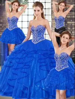 Chic Royal Blue Sleeveless Tulle Lace Up 15th Birthday Dress for Military Ball and Sweet 16 and Quinceanera