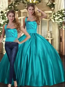 Artistic Ruching 15 Quinceanera Dress Teal Lace Up Sleeveless Floor Length