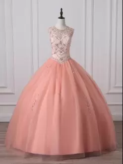 Scoop Sleeveless Tulle Quinceanera Dresses Beading Zipper