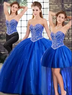 Traditional Sleeveless Sweetheart Brush Train Beading Lace Up Quinceanera Dresses