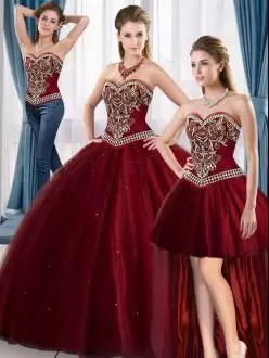 Amazing Floor Length Ball Gowns Sleeveless Wine Red Sweet 16 Dresses Lace Up