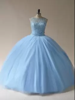 Light Blue Vestidos de Quinceanera Sweet 16 and Quinceanera with Beading Scoop Sleeveless Lace Up