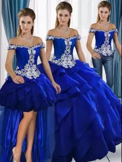 Beauteous Royal Blue Tulle Lace Up Sweetheart Sleeveless Floor Length Sweet 16 Dress Sweep Train Appliques