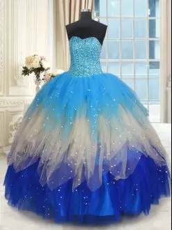 Custom Designed Multi-color Tulle Lace Up Quinceanera Gowns Sleeveless Floor Length Beading and Ruffles
