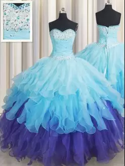 Two Tone Aqua and Purple Sweetheart Beaded Bodice  Ruffles Quinceanera Gown