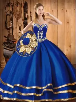 Extravagant Blue Sweetheart Lace Up Embroidery Ball Gown Prom Dress Sleeveless