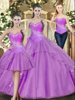 Pretty Lilac Sweetheart Lace Up Beading Quinceanera Dress Sleeveless