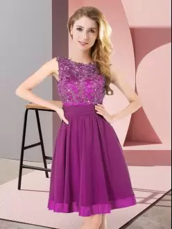 Chiffon Scoop Sleeveless Backless Beading and Appliques Bridesmaids Dress in Purple