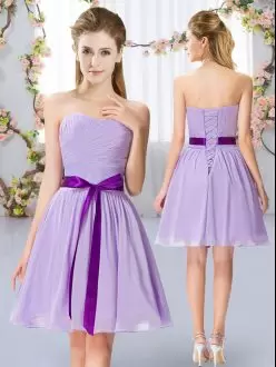 Free and Easy Sweetheart Sleeveless Damas Dress Mini Length Belt Lavender Chiffon