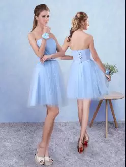 Tulle Sweetheart Sleeveless Lace Up Ruching Wedding Party Dress in Blue