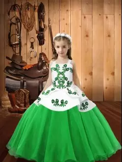 Low Price Green Ball Gowns Embroidery Pageant Dress Womens Lace Up Organza Sleeveless Floor Length