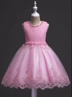 Top Selling Rose Pink Scoop Neckline Lace Glitz Pageant Dress Sleeveless Zipper