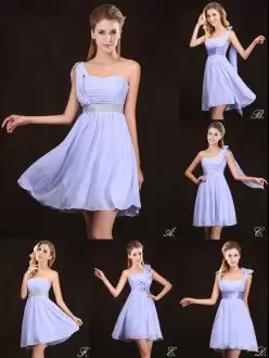 Lavender Zipper Ruffles and Sequins and Ruching and Bowknot and Hand Made Flower Bridesmaid Dress Chiffon Sleeveless