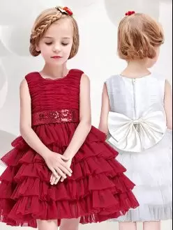 Mini Length A-line Sleeveless Red Flower Girl Dresses Zipper