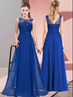 Fantastic Royal Blue Scoop Neckline Beading and Appliques Bridesmaid Gown Sleeveless Zipper