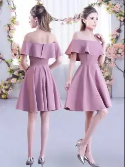 Best Selling A-line Damas Dress Pink Off The Shoulder Chiffon Short Sleeves Mini Length Zipper