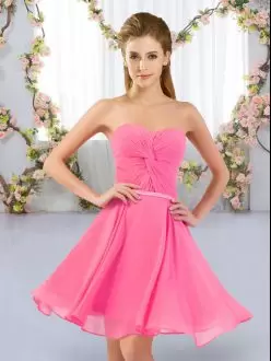 Affordable Simple Pink Ruching Short Chiffon Bridesmaid Dress