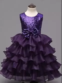 Dark Purple Ruffled Layers and Sequins Pageant Dress for Little Girl
