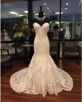 Sleeveless Sweetheart Sweep Train Lace Up With Train Lace Wedding Dresses Sweetheart