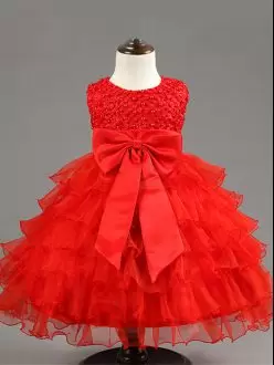 Trendy Red Sleeveless Organza Zipper Pageant Dress Toddler for Wedding Party