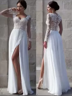 Fashion Floor Length Zipper Wedding Dress White for Prom and Party and Beach and Wedding Party with Beading and Lace