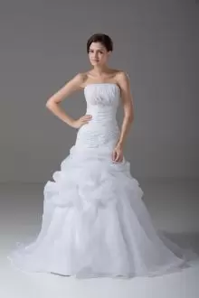 Affordable Organza Sleeveless Pick-up Wedding Dress Under 200