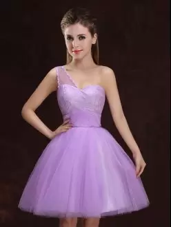Lilac One Shoulder Tulle Short Dama Dress for Sweet 16 Party