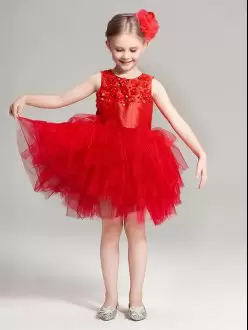 Appliques and Ruffles Toddler Flower Girl Dress Red Zipper Sleeveless Mini Length