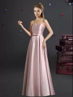Super Pink Empire Bowknot Bridesmaid Dress Zipper Elastic Woven Satin Sleeveless Floor Length