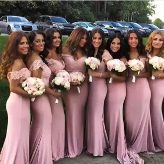 Pink and Peach Lace Up Wedding Party Dress Beading and Lace Sleeveless Floor Length Sweep Train