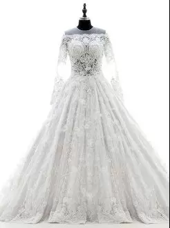 New Arrival Long Sleeves Appliques Zipper Wedding Gowns with White Court Train