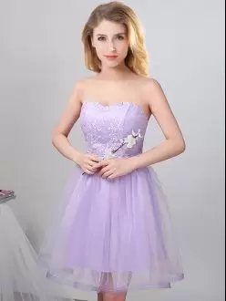 Lavender Sleeveless Beading Knee Length Bridesmaid Gown