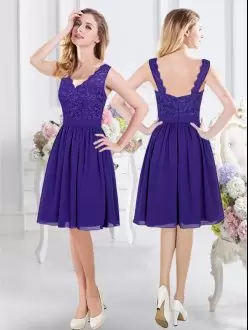 Hot Selling Purple Sleeveless Lace Knee Length Quinceanera Dama Dress