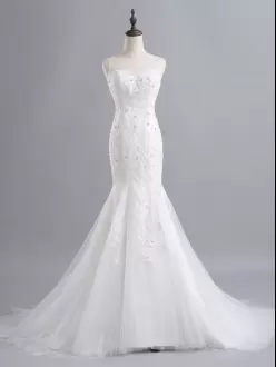 Fabulous Mermaid Sleeveless White Wedding Dress Brush Train Zipper