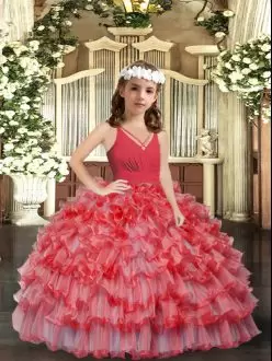 Big Skirt V-neck Ruffled Layers Pageant Dress for Girls with Straps